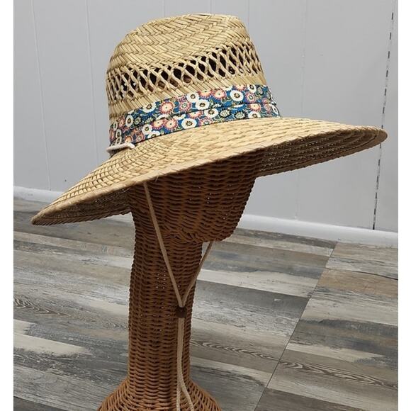 Signatures Tan Straw Hat with Floral Band & String Neck Tie Sunhat - Picture 1 of 13